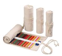 TypoGrove Trousse à crayons enroulable en toile de grande capacité avec 36 emplacements pour crayons de couleur, crayons et marqueurs de couleur naturelle