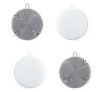 Typutomi Lot de 4 éponges rondes en silicone réutilisables pour cuisine, vaisselle, fruits, légumes (gris + blanc)
