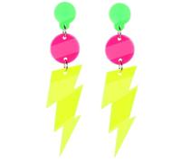 Tyqour 1 paire de boucles d'oreilles éclair années 80/90 rétro en acrylique, boucles d'oreilles néon pour femmes, années 80, 8x2cm, oreilles vintage jaunes pour fête à thème, costume, mascarade, femme