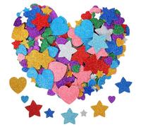 Tyqour Lot de 150 autocollants en mousse pailletée - Étoile et cœur - Multicolore - En mousse - Autocollants à paillettes - Pour enfants, décoration murale, bricolage, fabrication de cartes