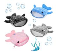 Tyqour Lot de 4 porte-monnaie en forme de requin baleine, joli porte-monnaie, pochette pour enfants, noir, gris, rose, bleu, tissu peluche