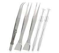Tyqour Lot de 5 outils de décoration de gâteaux - 2 stylos à bille pour retirer les perles, 2 pinces à épiler avec tête de pelle et support de perles septum, 1 pince à épiler courbée pour décoration