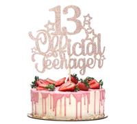 Tyqour Rose - Décoration de gâteau d'anniversaire - Rose officielle - Pour adolescent - 13e anniversaire - Avec carte en papier - Décoration de gâteau Happy Birthday - Paillettes pour 13e anniversaire