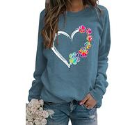 TYQQU Femme Pull Manche Longue Col Rond Sweat Chic Casual avec Image Coeur Veste Ample Souple avec Petit Ami pour Saint Valentin Bleu M