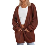 TYQQU Femmes Ouvrir Avant Automne Pulls Gaufre Tricot Bureau Cardigan De Base Plus Taille Doux Classique Vêtements D'extérieur Caramel S