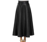 TYQQU Jupes Taille Haute Classiques pour Femmes Jupes Trapèze Plissées en Faux Cuir Jupes évasées Longues Et élégantes Noir L