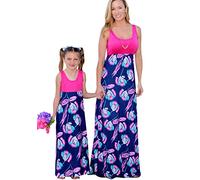 TYQQU Mère Et Fille Robe d'Été Ample sans Manches Col Rond Taille Haute Casual Robe De Mode Rose Bleu 6-7
