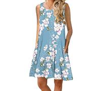 TYQQU Robe Décontractée pour Femme Robe Fleurie À Poches Robe Fluide Plus Taille Bleu Lily 3XL
