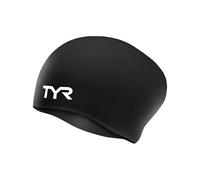 TYR Longs, Garde Les Cheveux Propres avec protège-Oreilles, Bonnet de Bain en Silicone imperméable pour Adulte, Femme et Homme (Noir)