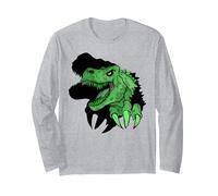 Tyrannosaurus Dino T-Rex Dinosaure Dinos Shadow Design Manche Longue, Unisexe pour Adultes, Gris Chiné, L