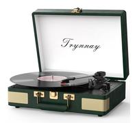 Tyranny Tourne-disque Bluetooth portable en forme de valise à 3 vitesses avec haut-parleurs intégrés, son audio amélioré, cuir ciré, vert rétro