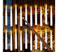 Tyreses Lot de 20 Bougies Flottantes Magiques Suspendues avec Baguette, Halloween Bougies électrique Flamme Lumière Chaude Vacillante Bougie Conique LED à Piles Pour Décoration de Halloween Noël