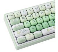 TYRIXKI Lot de 137 touches PBT mignonnes vertes et crème - Sublimation par sublimation - Profil MOG - Touches rondes personnalisées pour claviers de jeu mécaniques MX Swithes