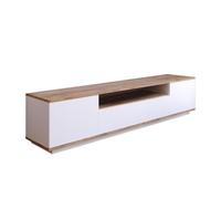 Concept Usine Meuble TV Tyro 180 cm Blanc et bois – Moderne, 3 portes abattantes, passe-câbles