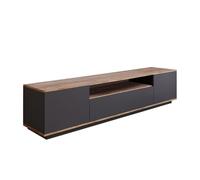 Concept Usine - Meuble TV TYRO Gris et bois 180 cm - 3 portes abattantes, niche centrale