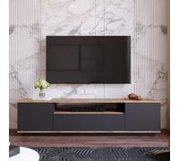 CONCEPT USINE | Meuble TV 180 cm | Design Tyro Gris et Bois | Style Moderne | 3 Portes Abattantes | Niche Centrale | Rangement Multimédia | Passage de Câbles Pratique | Multimédia, Salle, Salon