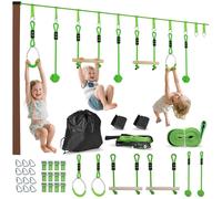 AIYAPLAY Parcours d'obstacles Ninja pour Enfants 10 m Charge 50 kg Slackline et Sac de Transport, équipement de Jeu extérieur pour Filles et garçons, Installation Facile, Vert