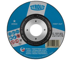 TYROLIT Meule à ébarber DxUxH 125x6x22,23 FASTCUT Basic pour acier et inox, forme : 27C - version déportée, art. 34468717 x10 morceau