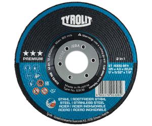TYROLIT Meule à ébarber DxUxH 230x8x22,23 2en1 pour acier et inox, forme : 27 - version déportée, art. 34046136 x10 morceau