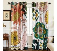 Tyrot Lot de 2 rideaux 100 % occultants à isolation thermique avec œillets, motif floral bohème style Mid-century, pour salon, chambre à coucher, l 132 x L 213 cm