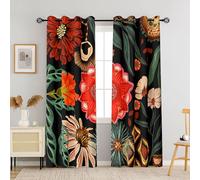 Tyrot Lot de 2 Rideaux 100% occultants à Motif Floral bohème pour Salon, Chambre à Coucher, Isolation Thermique, 132,1 x 243,8 cm de Long, 132,1 x 243,8 cm de Long, Noir