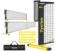 TYRSEN Filet de Pickleball Portable pour allée, Taille réglementaire de 7,7 m et Taille Demi-Terrain de 3,4 m, 12 marqueurs de Terrain, collecteur de balles, Filet de cornichon 2 en 1 avec Sac de