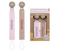 TYRY.HU Attache Tetine Nom Personnalisé,Attache Sucette pour Bébé | Porte Tetine Bebe,Soft Accroche Tetine DIY Unisexe pour Nouveau-né Cadeau pour Garçons et Filles BPA Free,Clair Ros Khaki