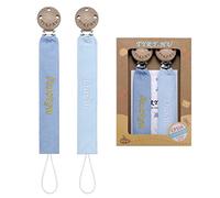 TYRY.HU Attache Tetine Nom Personnalisé,Attache Sucette pour Bébé | Porte Tetine Bebe,Soft Accroche Tetine DIY Unisexe pour Nouveau-né Cadeau pour Garçons et Filles BPA Free,Bleu Clair+Bleu