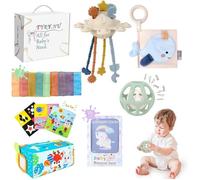 Tyry.Hu Coffrets Cadeaux Montessori : Jouets Sensoriels, Jouet Dentition, Livre Tissu, Balle Bébé, Cartes Étapes. Multicolore