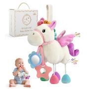 TYRY.HU Hochet Jouet pour Poussette et Lit Bébé,Poney en Peluche Sensoriel,Papier Croustillant,Anneau de Dentition et Miroir,Jouet d'Éveil Suspendu pour Fille Garçon 0 3 6 12 Mois