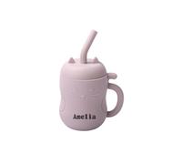 TYRY.HU Tasses avec Paille Nom Personnalisé Enfant Silicone Gobelet d'entraînement pour Bébé avec Poignée Dinky Cup et Tout-petit Tasse Apprentissage Rose Clair