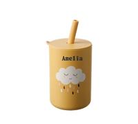 TYRY.HU Tasses avec Paille Nom Personnalisé Enfant Silicone Gobelet d'entraînement pour Bébé Dinky Cup et Tout-petit Tasse Apprentissage Jaune