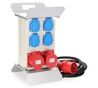 Tysobes Distributeur de courant, mural, CEE 2 x 16 A 400 V + 4 x 230 V Schuko IP44 5 broches, répartiteur de courant de chantier avec interrupteur FI, avec câble et couvercles de sécurité pour