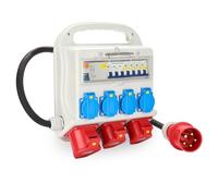 Tysobes Distributeur de courant, mural, répartiteur de courant de chantier avec interrupteur FI, 4 x 230 / CEE 1 x 32 / CEE 2 x 16 Schuko IP44 5 broches, avec câble et couvercles de sécurité pour