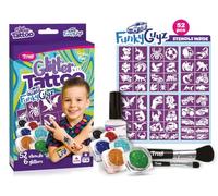 TyToo FunkyGuyz Lot de 52 pochoirs et 3 couleurs pailletées pour enfants, doux pour la peau, imperméables et testés dermatologiquement, kit de maquillage créatif pour anniversaire, fête et festival