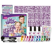 TyToo GlitzParty Kit de tatouages à paillettes pour enfants avec pochoirs et couleurs pailletées, doux pour la peau, imperméables, testés dermatologiquement, kit de maquillage pour anniversaire et