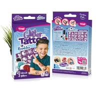 TyToo Kit de tatouages à paillettes pour enfants - 25 pochoirs et 3 couleurs à paillettes - Doux pour la peau, imperméables et testés dermatologiquement - Kit de maquillage créatif pour anniversaire