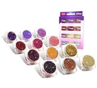 TyToo Lot de 12 poudres pailletées cosmétiques pour le visage, les ongles, le corps et les travaux manuels - Paillettes holographiques ultra fines - Sûres et douces pour la peau - Qualité européenne