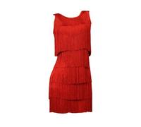 Tytyozay 2025 Femmes Robe De Danse Latine À Glands, Fashion Round NOU Neck sans Dancewear Costume De Performance Élégant sans Dos Tenue D'entraînement du Cou À L'équipage pour Samba Ballet,Rouge,M