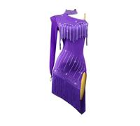 Tytyozay 2025 Robe Latine pour Femme, Robe À Une Épaule Tendance avec Strass Vêtements D'entraînement Élégant Dos Nu À Franges Vêtements De Danse pour La Samba Et Le Tango,Violet,M