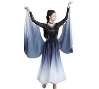 Tytyozay Robe De Compétition De Danse De Salon pour Femme, Robe Élégante À Manches Longues avec Col en V, Strass Et Franges, Jupe en Chiffon Fluide pour Valse Tango Foxtrot,Noir,3XL