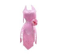 Tytyozay Robe De Concours Latine pour Femmes, Tenue De Danse Rose Dos Nu sans Manches Élégante Dos Nu Strass Tenue De Performance avec Fleurs Tenue D'entraînement pour Samba Tango Cha-Cha,Rose,S