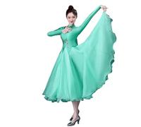 Tytyozay Robe De Danse De Salon Élégante pour Femme, Modèle À Manches Longues avec Encolure Ronde Ornée De Strass Et Jupe Ample Idéale pour Les Spectacles D'entraînement De Valse,Vert,L