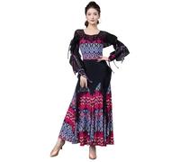 Tytyozay Robe De Danse Élégante pour Femme, Robe De Bal De Salon Élégante À Manches Longues Et Col Carré Ornée De Volants Et De Tissu en Résille, Idéale pour La Valse Et Le Tango Modernes,Rouge,L