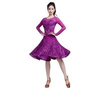 Tytyozay Robe De Danse Latine pour Femme, Robe De Danse À Col Ras du Cou Et Manches Longues avec Strass Tenue De Danse De Salon pour Tango Salsa Rumba Et Samba,Violet,M