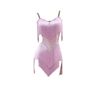 Tytyozay Robe De Danse Latine pour Femme, Tenue De Compétition Professionnelle À Col en V Et Pompons Bretelles Et Strass Tenue D'entraînement pour Samba Tango Cha-Cha,Rose,S