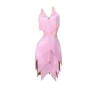 Tytyozay Robe De Danse Latine sans Manches pour Femme, Costume De Performance Rose Tendance À Col en V Vêtement De Danse Élégant Dos Nu avec Strass pour Tango Cha-Cha Salsa Rumba,Rose,S