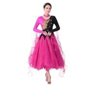 Tytyozay Robe De Danse Standard pour Femme, Élégante Robe De Valse De Salon À Manches Longues Ornée De Strass Et À Col Rond Idéale pour Les Entraînements De Danse Sociale Et Les Spectacles,Rose,L