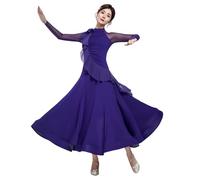 Tytyozay Robes De Danse De Salon pour Femme, Élégante Robe De Valse À Col Montant avec Jupe Longue Fluide Grande Amplitude Style Lyrique Manches Longues pour Performance Compétition Soirée,Violet,XXL