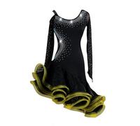 Tytyozay Robes De Danse Latine pour Femmes avec Strass, Robe De Compétition De Danse De Salon Asymétrique À Une Manche pour Valse Tango Ballet Latin,Jaune,L